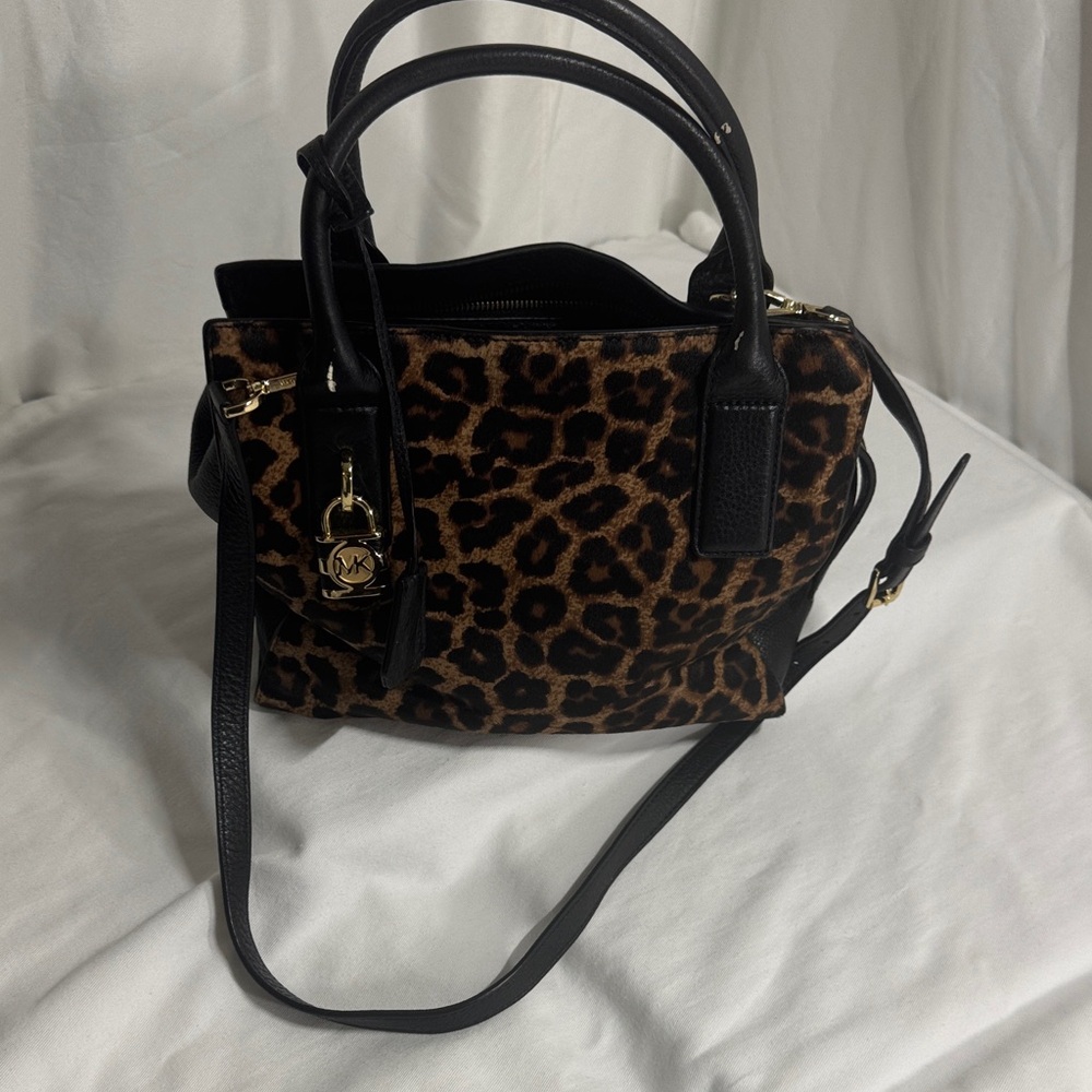 Leopard Print Leather Handbag - image 1
